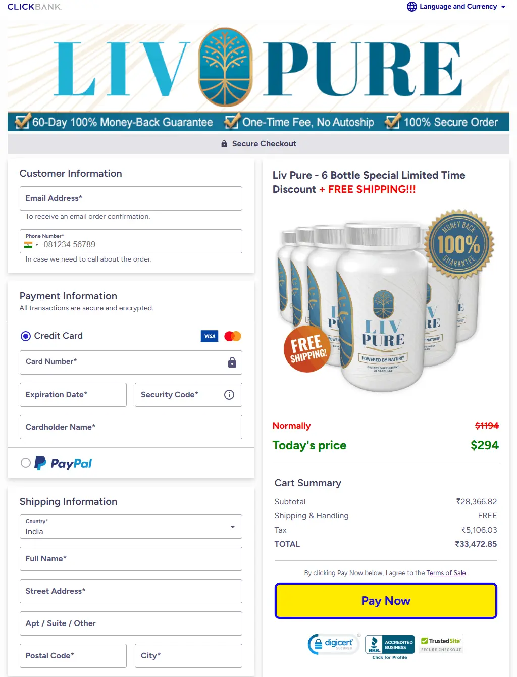 Liv Pure Secure Order Checkout